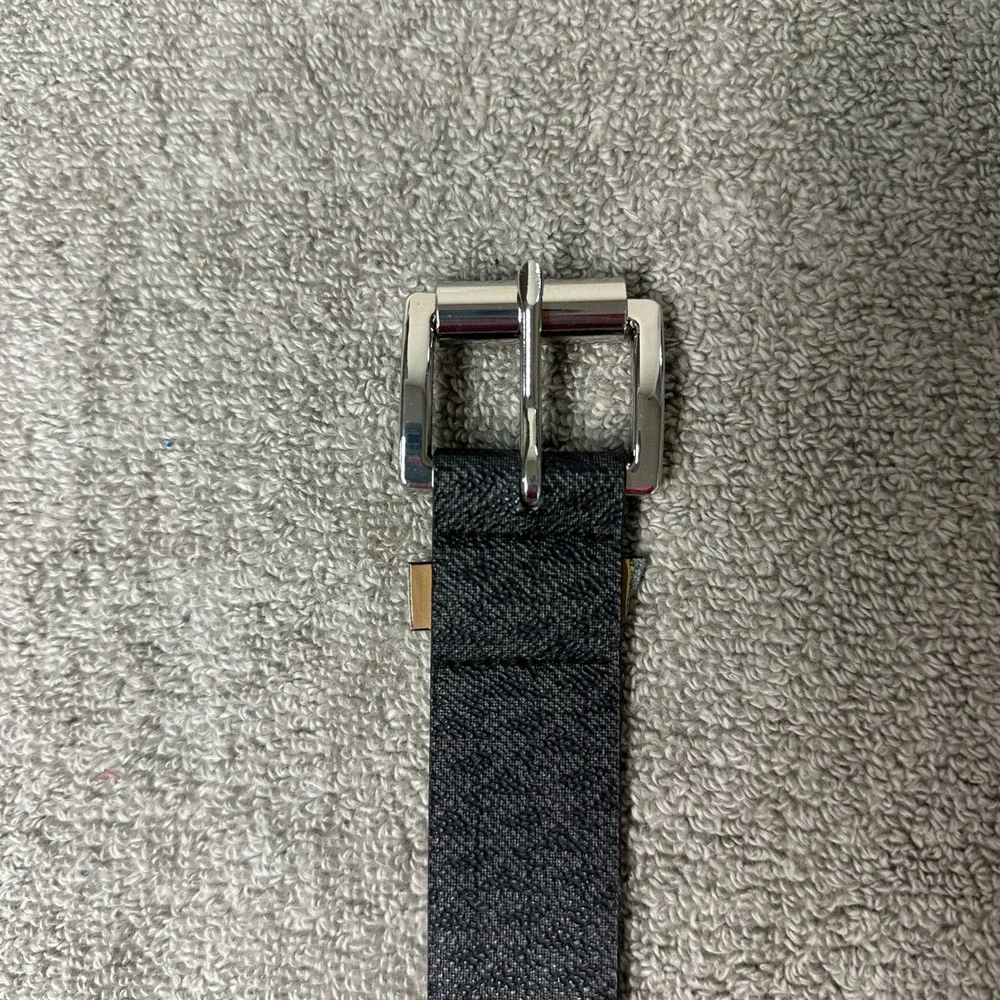 Michael Kors Mens Signature Logo Print Belt Black Grey Silver Buckle 553559 M